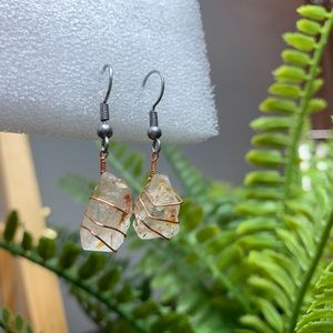 Handmade Raw Crystal Wrapped Dangly Earrings